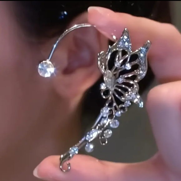 Jewelry - LEFT Butterfly Cuff Earring Wrap No Piercing Zircon Crystal Clip Wedding Boho